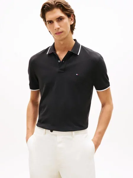 Tommy Hilfiger Męska koszulka polo Mężczyźni jednolity M czarny