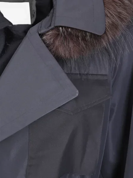 Cu centură palton de blană Sacai cu blană negru