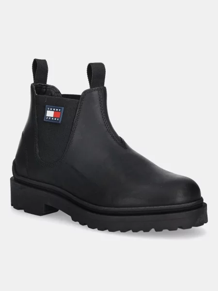 Tommy Jeans ghete de piele TJM CHELSEA LEATHER negru