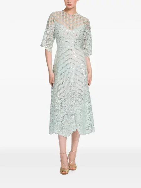 Миди рокля Elie Saab бродирана с дантела зелено