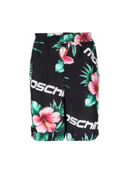 Jedwabne szorty Moschino w kwiatki z nadrukiem czarne