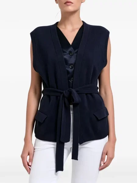 Cu centură cardigan Brunello Cucinelli fără mâneci albastru