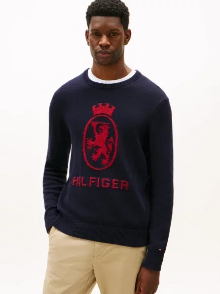 Tommy Hilfiger sweter z dzianiny Mężczyźni niebieski|czerwony wzorzysty M czerwony