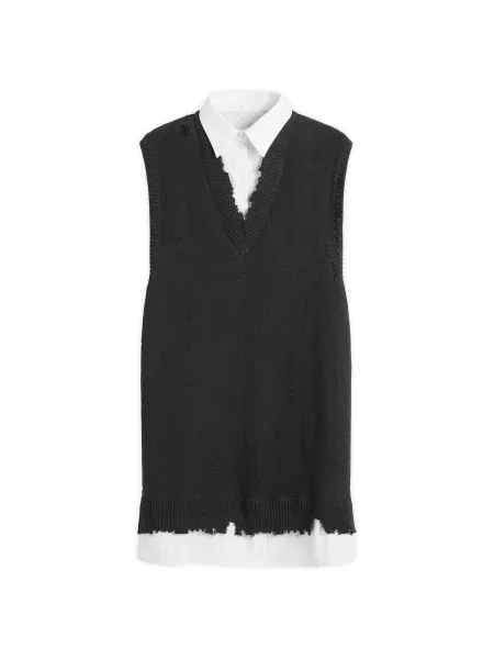 Dzianinowa sukienka mini Mm6 Maison Margiela z dekoltem w serek czarna