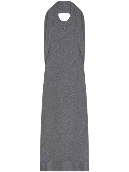 Rochie midi Courreges drapată până la genunchi de costum gri