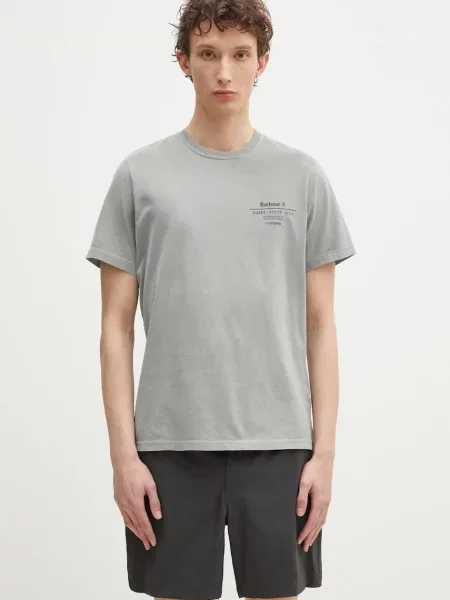 Тениска Barbour Hickling Tee с принт сиво