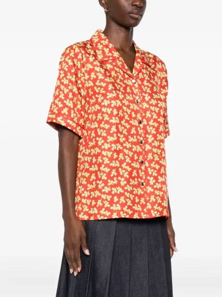 Cămașă Tory Burch de mătase cu model floral cu imagine roșu