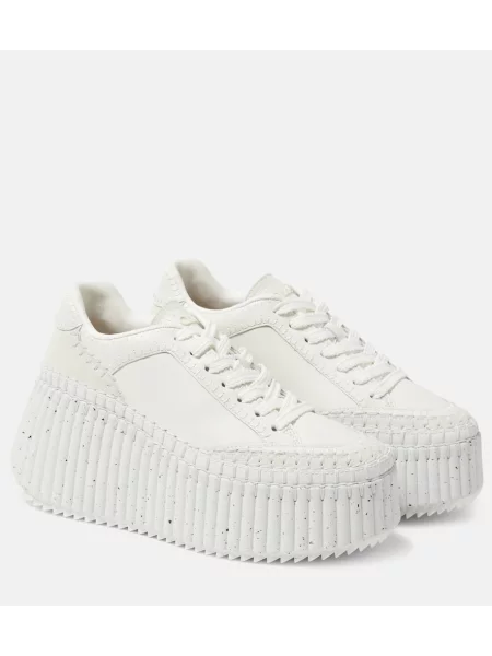 Sneakerși Chloé Nama din piele cu platformă alb