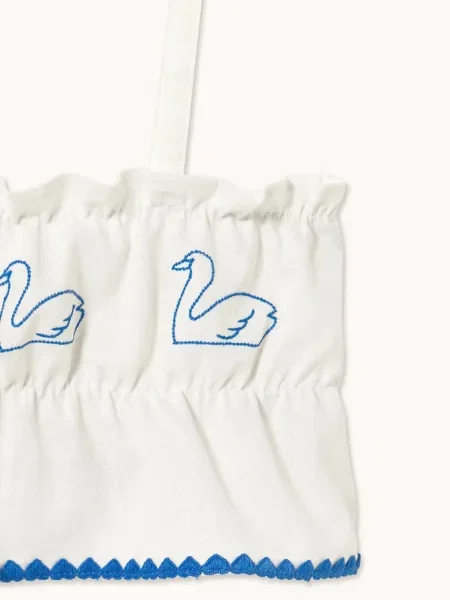 Tinycottons gyerek felső lenkeverékből SWANS BOWS LINEN TOP fehér
