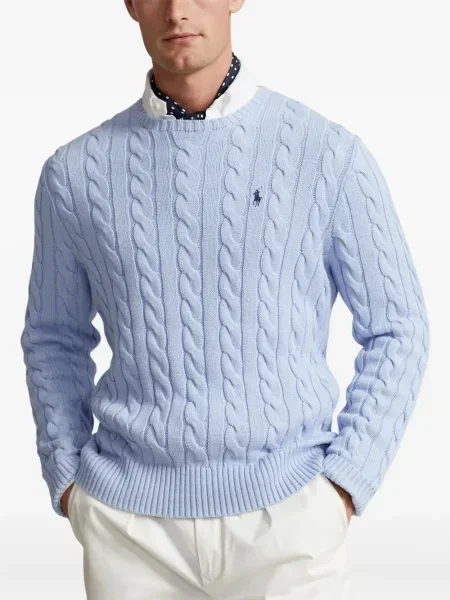 Ленен пуловер Polo Ralph Lauren бродиран синьо