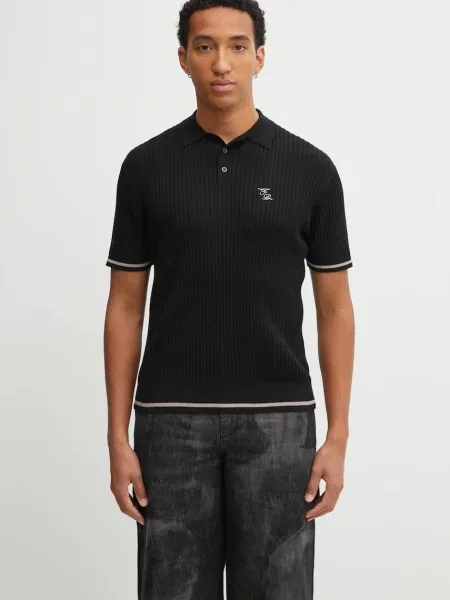Tricou polo Filling Pieces tricotate negru