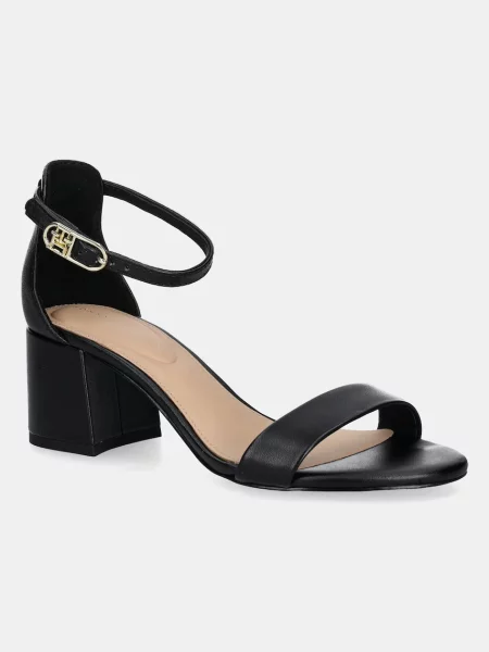 Кожени сандали Tommy Hilfiger LEATHER ANKLE STRAP HEEL SANDAL черно