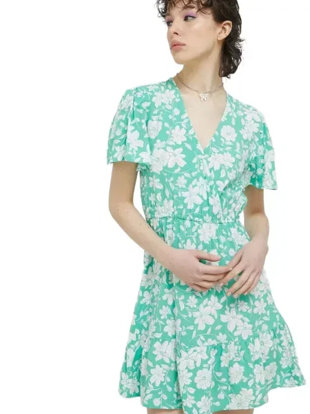 Rochie mini Billabong cu model floral cu decolteu în V verde
