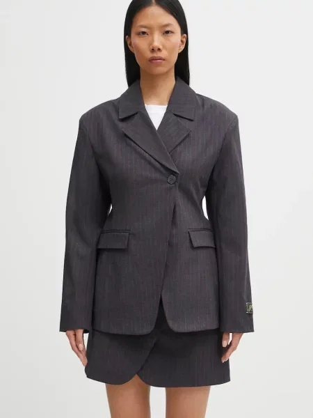 GANNI marynarka Stretch Stripe dwurzędowa wzorzysta szary