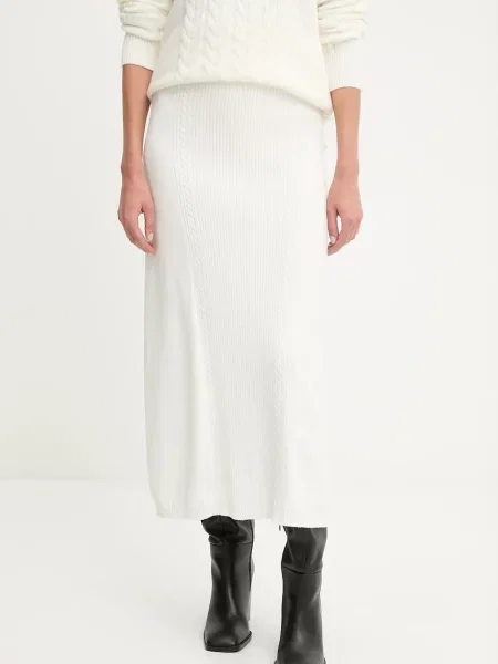 Answear.LAB spódnica z kaszmirem midi rozkloszowana beżowy