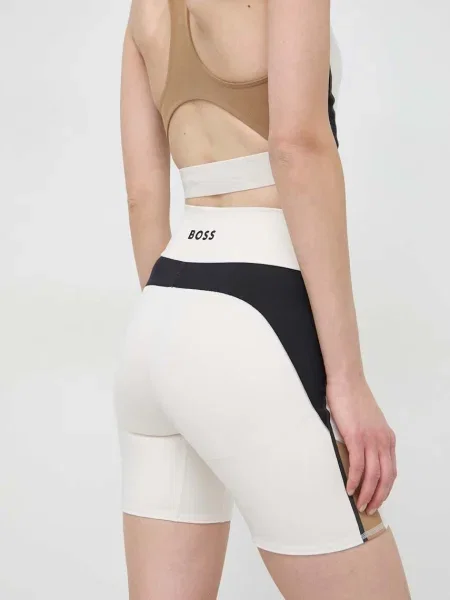 Kraťasy BOSS vzorované high waist béžová