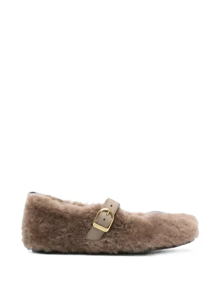 Balerini Birkenstock cu cataramă cu bretele din piele de oaie maro