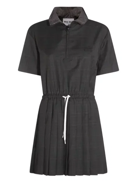 Rochie mini Miu Miu în carouri plisată de costum gri