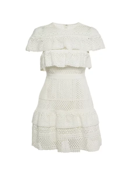 Rochie mini Self-portrait cu broderie alb