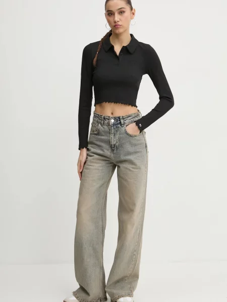 Tommy Jeans Majica z dolgimi rokavi črna