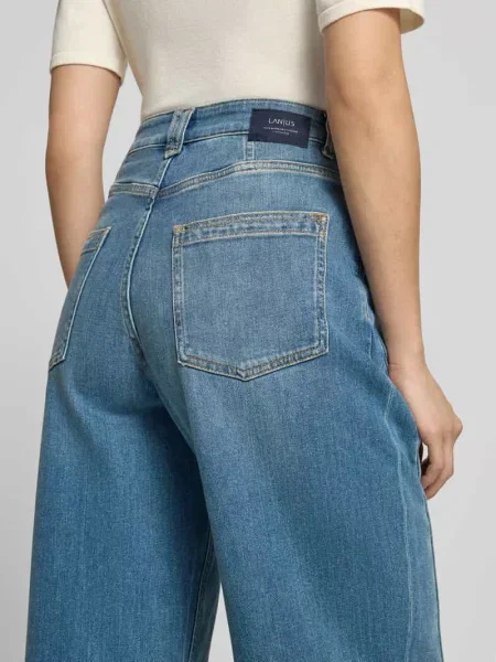 Jeansy o kroju barrel fit z mieszanka bawełny w skróconym kroju Lanius niebieskie