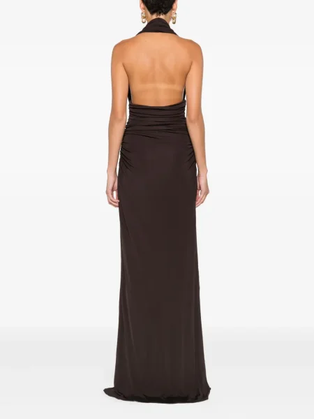 Rochie maxi Christopher Esber drapată de costum maro