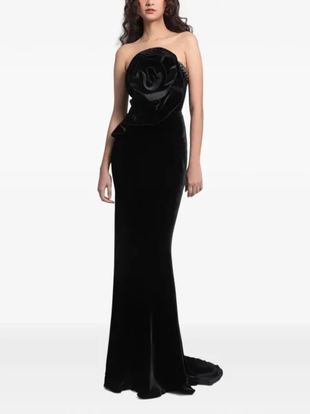 Rochie maxi Gemy Maalouf cu mărgele fără bretele de costum negru