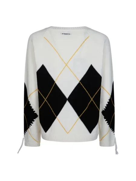 Sweter Pinko wełniany z wzorem argyle biały