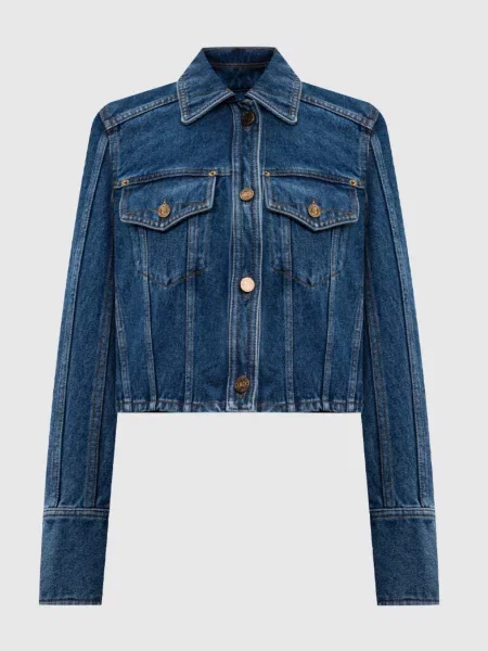 Джинсова укорочена куртка Balmain синя