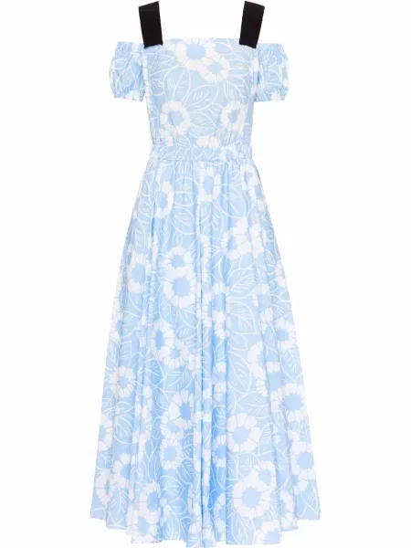 Rochie Prada cu model floral cu imagine de costum albastru