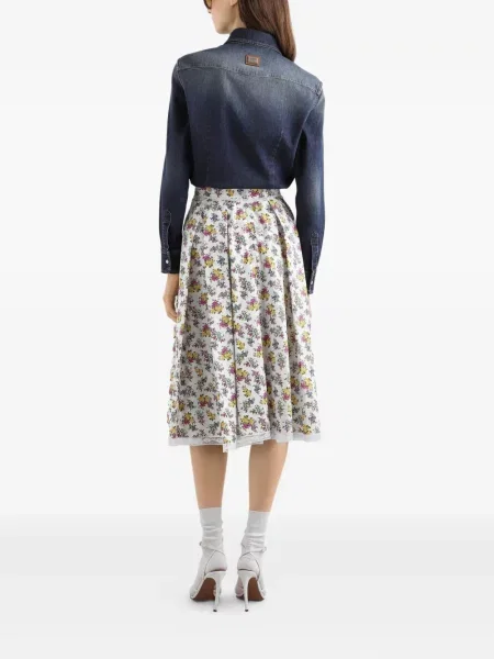 Gėlėtas nėriniuotas sijonas Dolce & Gabbana balta