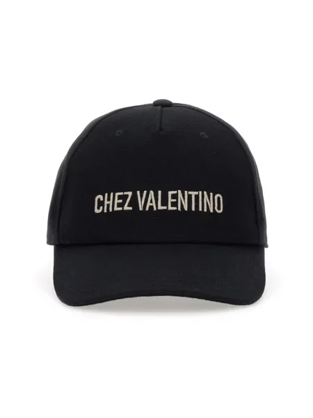 Lniana czapka z daszkiem Valentino Garavani czarna