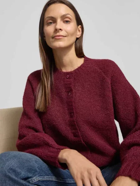 Kardigan rozpinany w kroju loose fit z dodatkiem wełny model Luisa' Free/quent bordowy