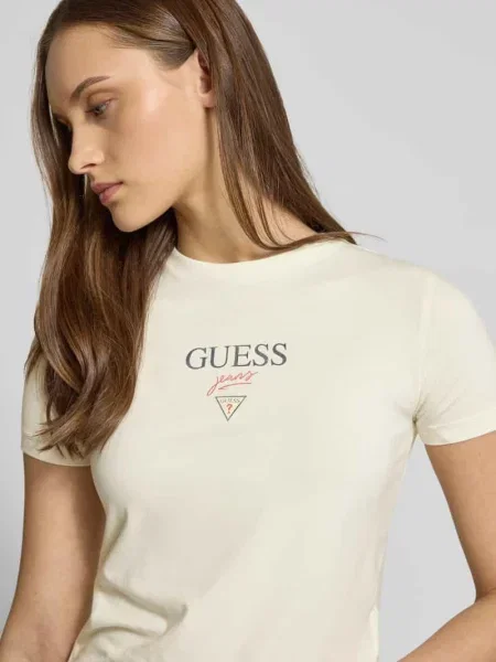 Koszulka z logo i okrągłym dekoltem Guess Jeans biała