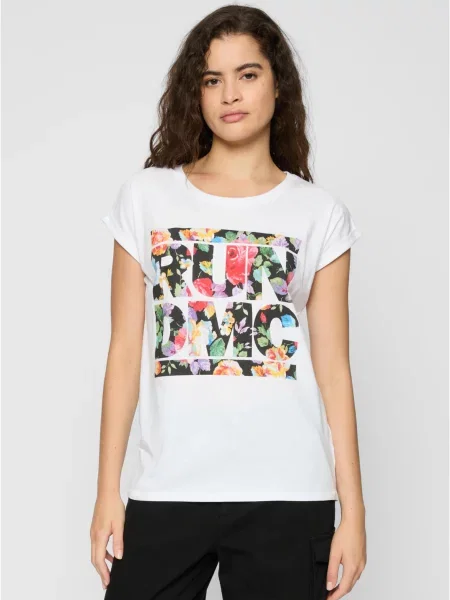 Tricou Merchcode cu model floral alergare alb