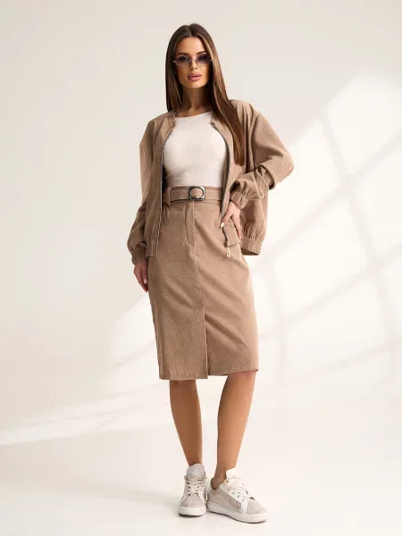Спідниця міді ISSA Plus вельвет бежевий