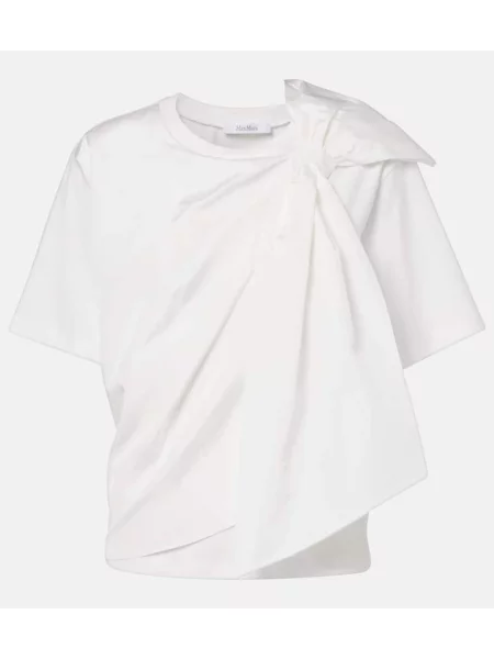 Top Max Mara z kokardką z dżerseju biały
