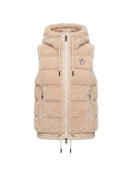 Kamizelka puchowa Moncler z kapturem beżowa