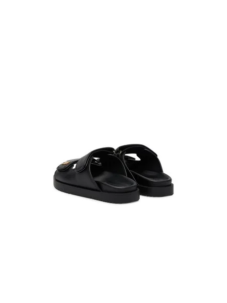 Papucs Tommy Hilfiger Double Strap Leather Sandal fekete