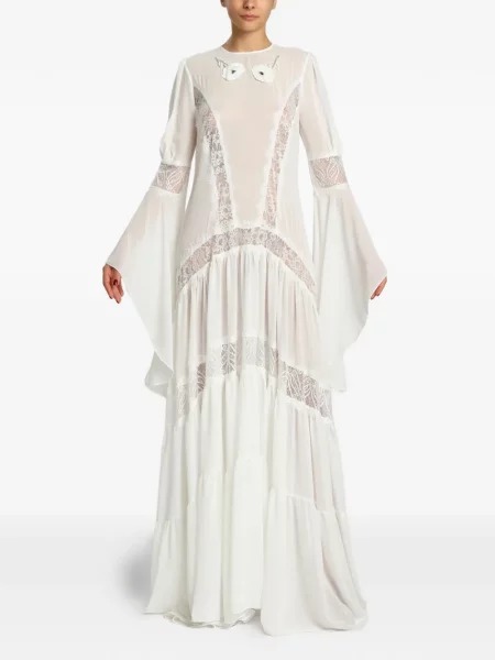 Rochie maxi Miau By Clara Rotescu cu model floral cu aplicații din dantelă alb