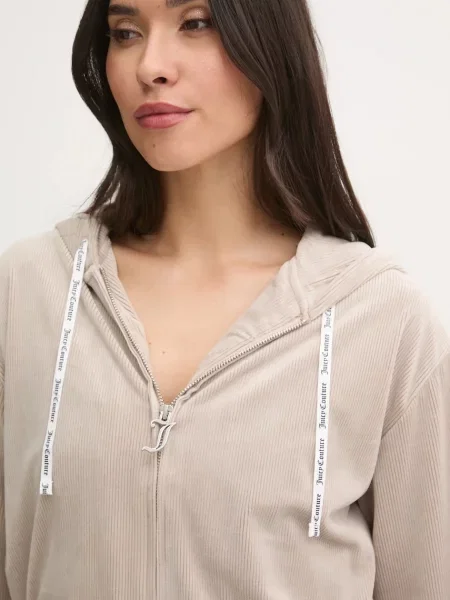 Juicy Couture pizsama felső LIV RIB VELOUR HOODIE bézs