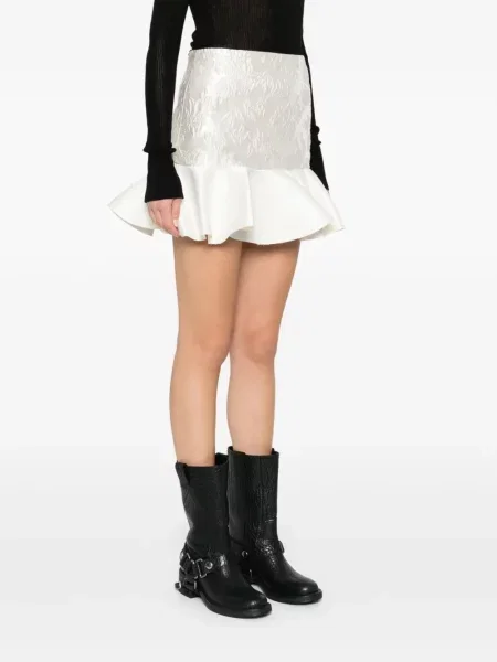 Fusta mini Ganni cu volane alb