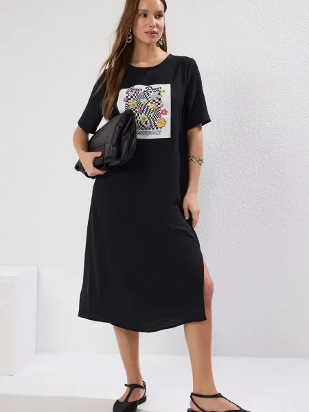 Midi obleka Trendyol črna