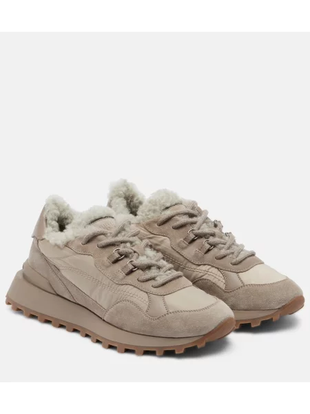 Sneakerși Brunello Cucinelli din piele de oaie bej