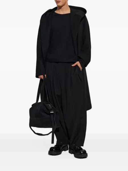Препасан палто Yohji Yamamoto с качулка черно