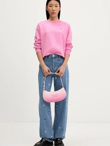 Tommy Jeans pulover z bombažem roza