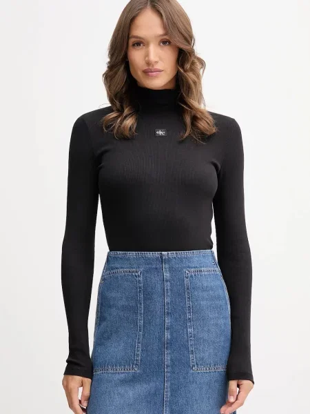 Sweter z golfem i detalem z logo Calvin Klein Jeans czarny