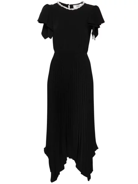 Rochie midi Nissa plisată de cristal până la genunchi negru