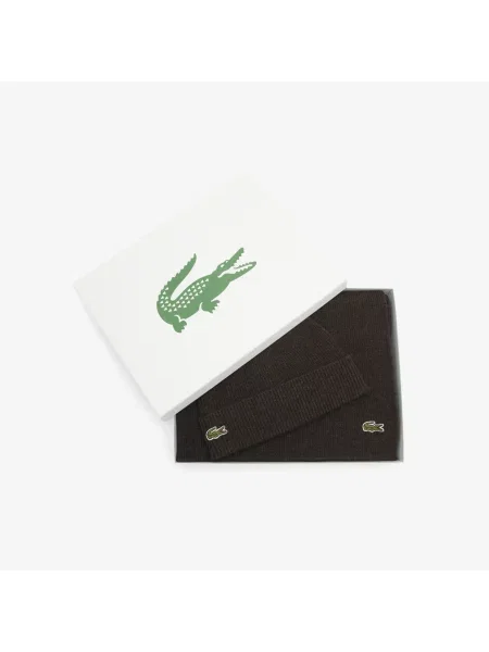 Lacoste Zestaw Prezentowy: Wełniany Szalik I Czapka brązowa