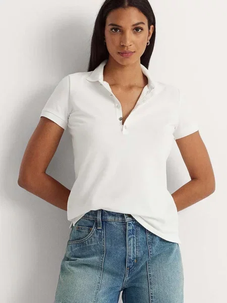 Tričko Lauren Ralph Lauren dámský s límečkem bílá